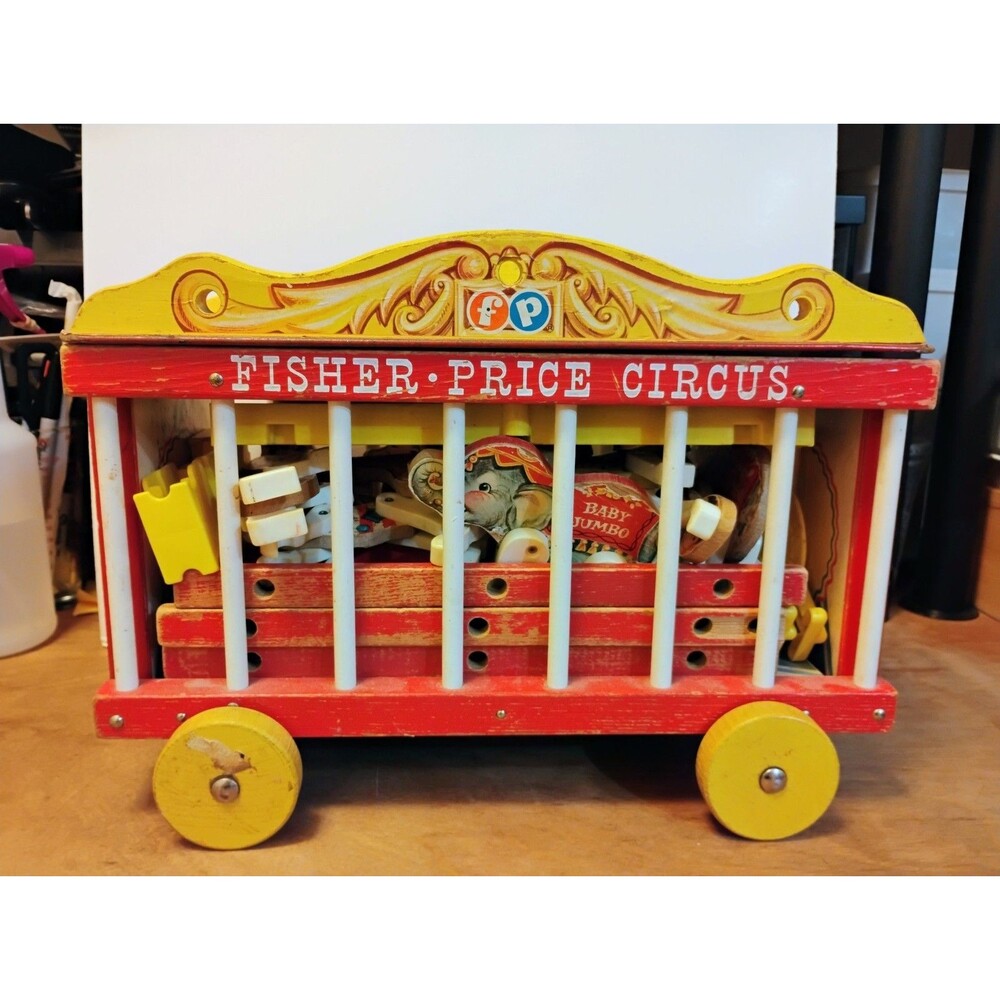 Vintage 1962 Fisher Price 900 Circus Wagon Set 14 Figures 5 Ladders Ring